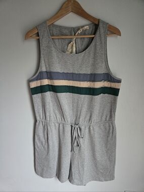 New HEM & THREAD Gray Sleeveless 💯 Cotton Knit Romper with Accent Stripes